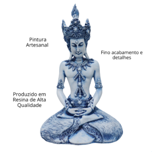 Estatueta Buda Tibetano Tailandês Azul Envelhecido