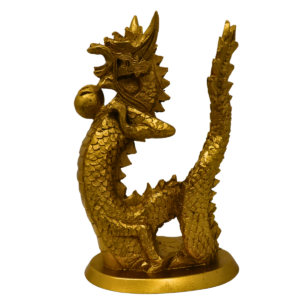 Estatueta Dragão em Pé com Bola na mão – Ouro