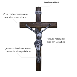 Crucifixo de Parede Madeira e Resina – Prata