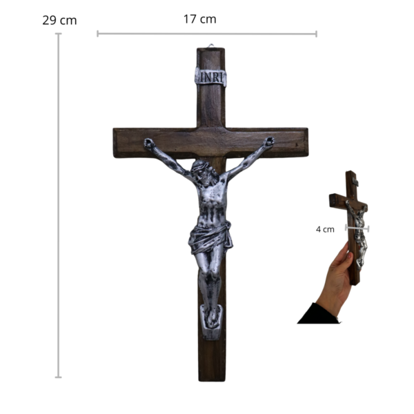 Crucifixo de Parede Madeira e Resina - Prata