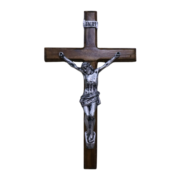 Crucifixo de Parede Madeira e Resina - Prata