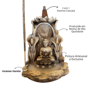 Incensário Cascata e Vareta Lírio Buda Meditando Betume