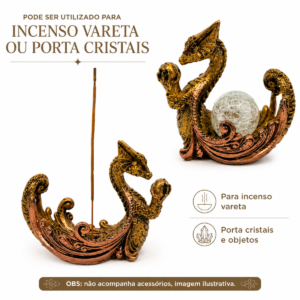 Incensário Dragão Porta Cristal – Ouro
