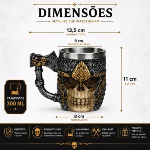 Caneca Caveira Medieval Machado – 300 ML – Colorido