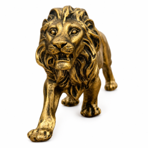 Estatueta Leão Caminhando Ouro Rastelado
